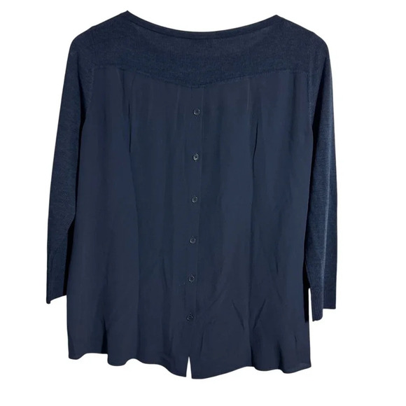 AKRIS punto womens dark blue knit knit top size 8 buttons down the back - Picture 2 of 7